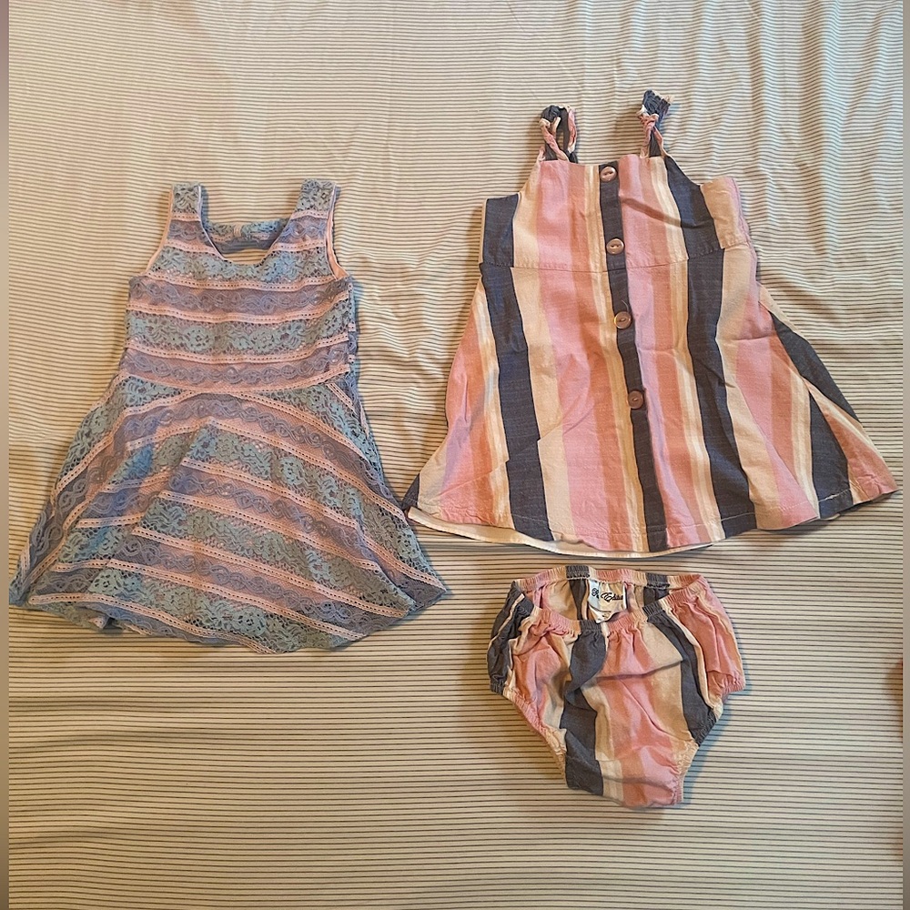 Toddler Girl Summer 5 Piece Bundle 2 Dresses and 1 Matching Set. 2T / 24 Month